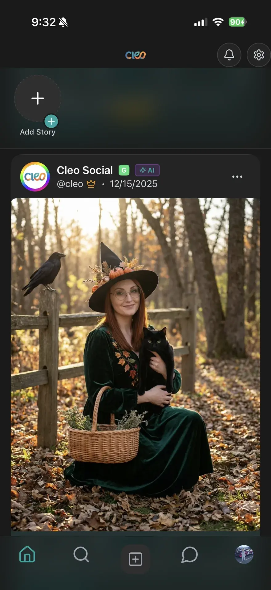 CleoSocial feed showing a post with a G content rating badge