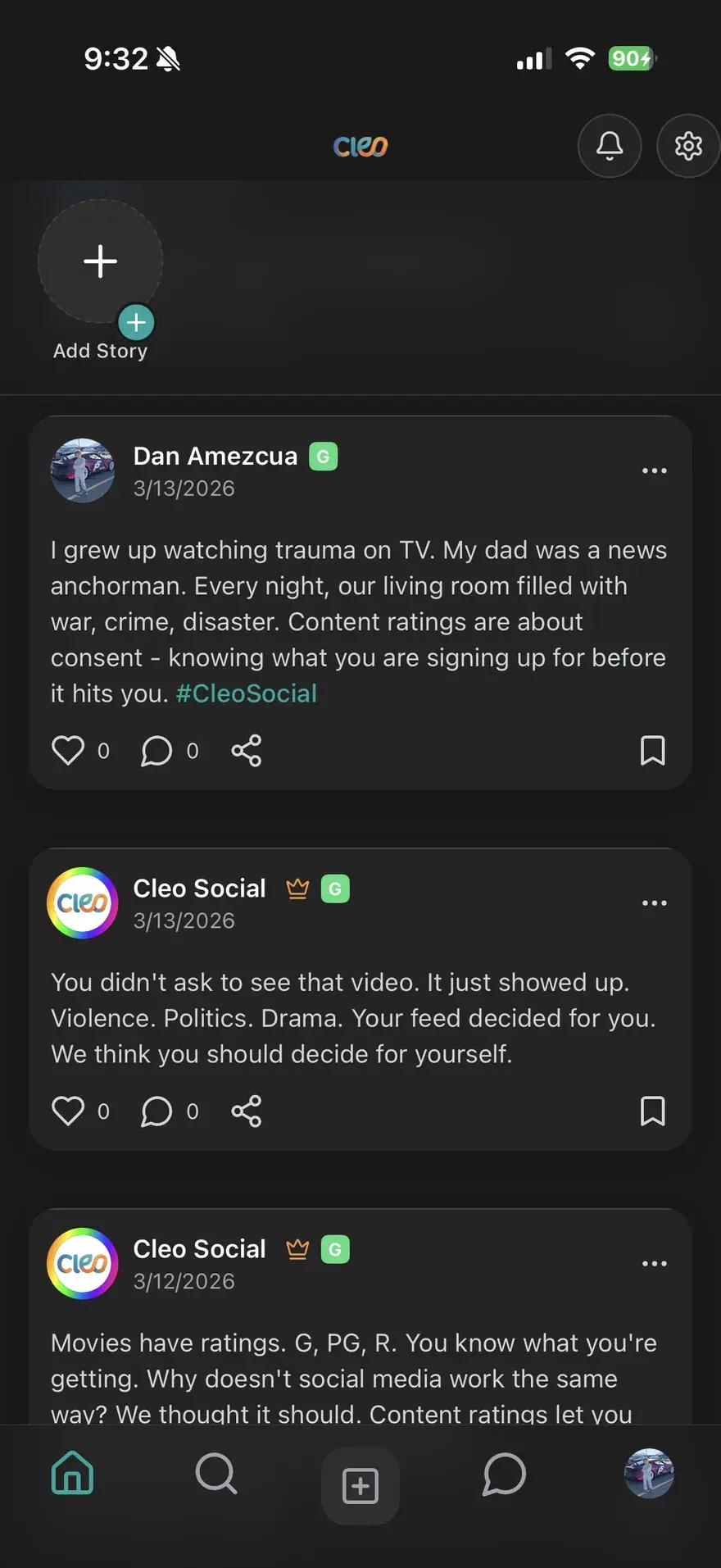 Takes feed on CleoSocial