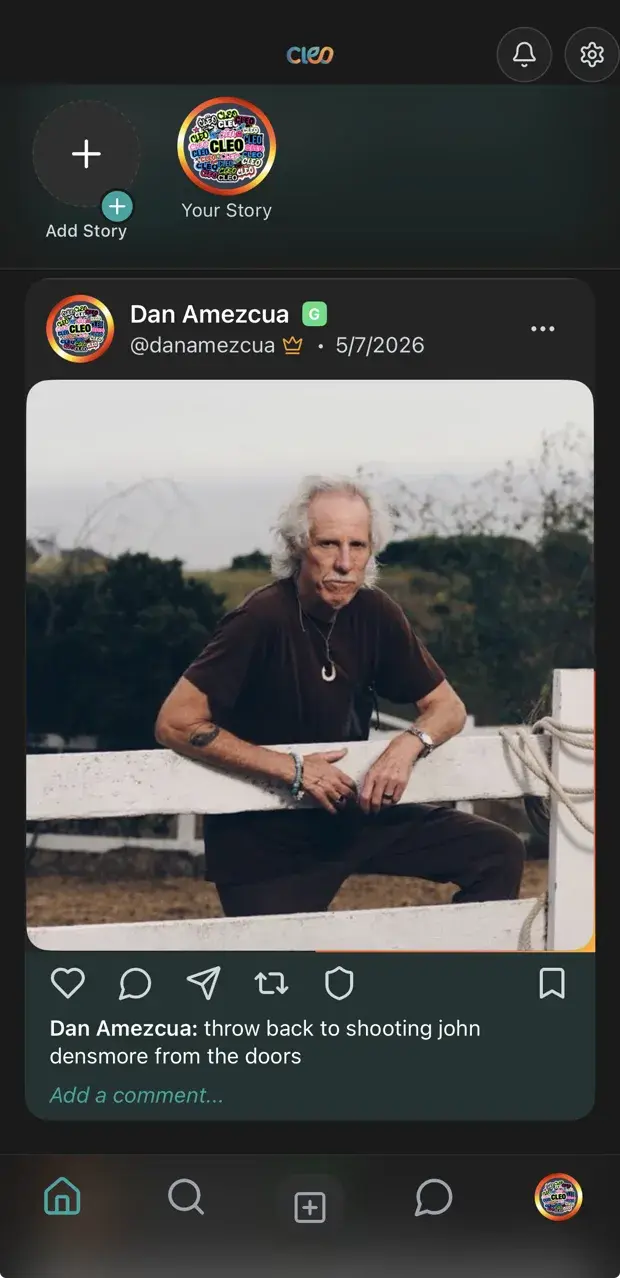 The CleoSocial feed, where every post carries a content rating