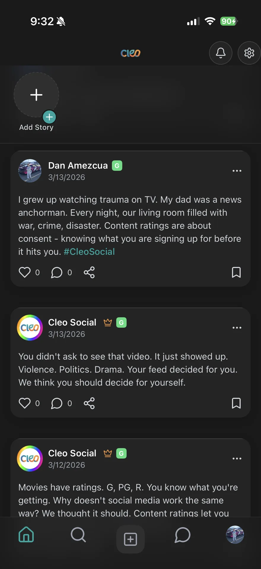 Takes feed on CleoSocial